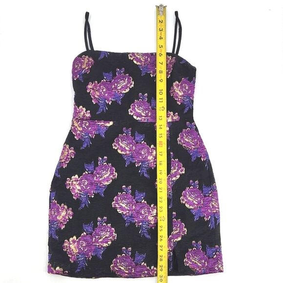 Lulus Vivid Charm Mini Dress Size Small Black Purple Floral Jacquard Y2K Retro - Picture 7 of 12
